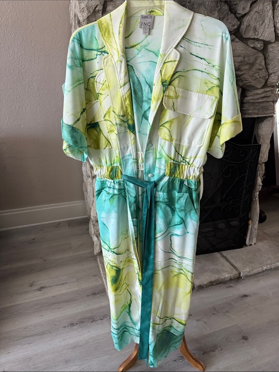 INC International Concepts Dresses & Skirts - INC International Concepts Green & Yellow Marble Print Jumpsuit